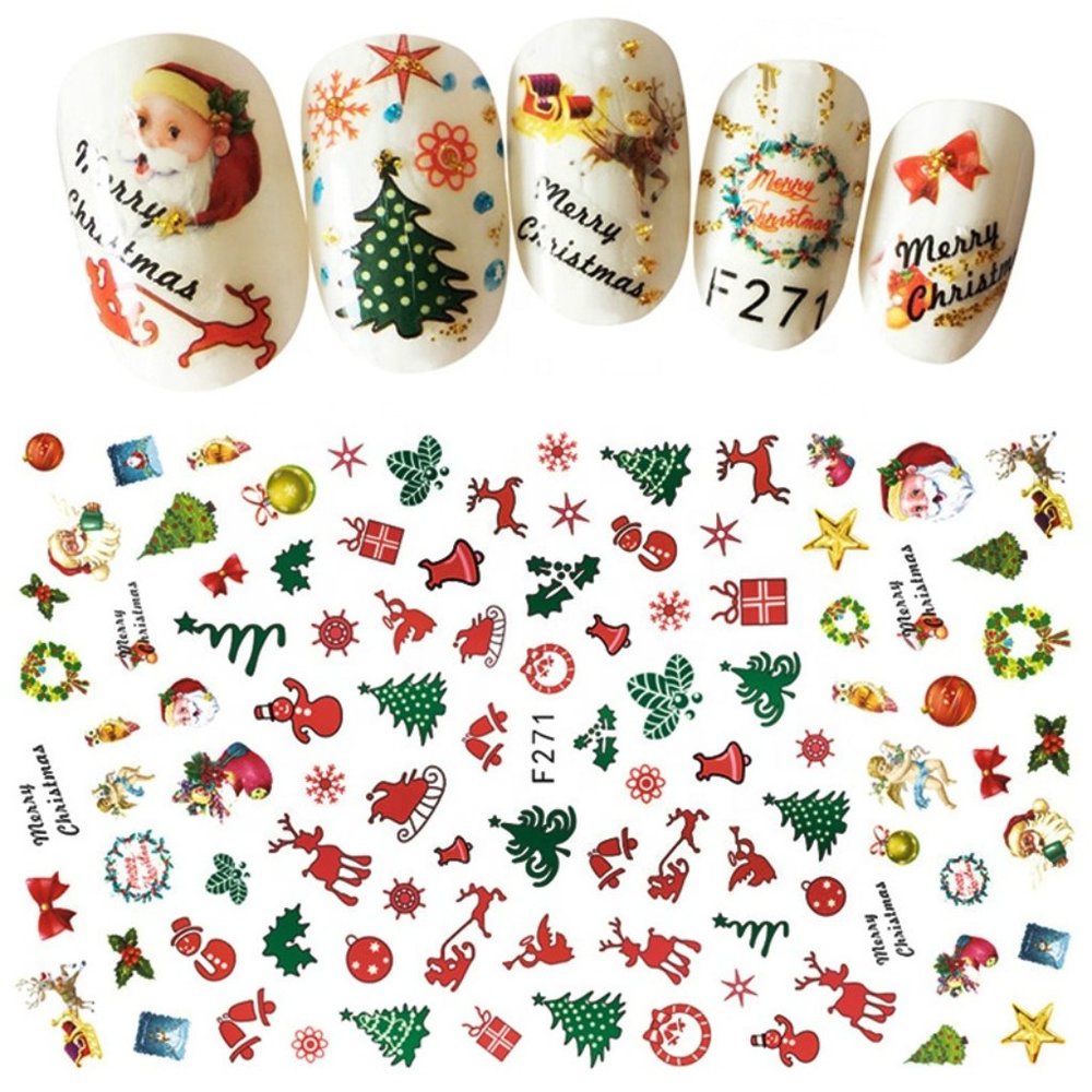 Nail Stickers Nail Art Decal Waterproof Christmas Tree Santa Bell Deer